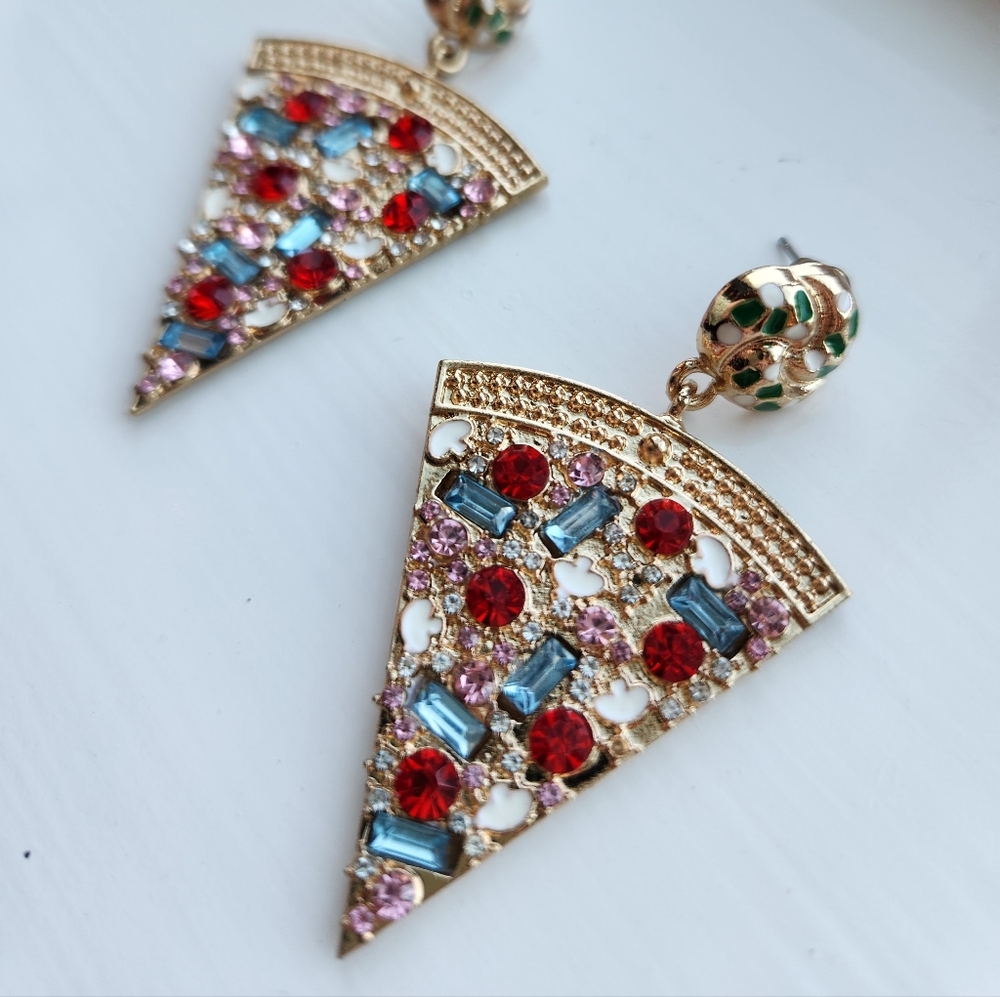 SOLD Large Supreme Pizza Slice Statement Earrings